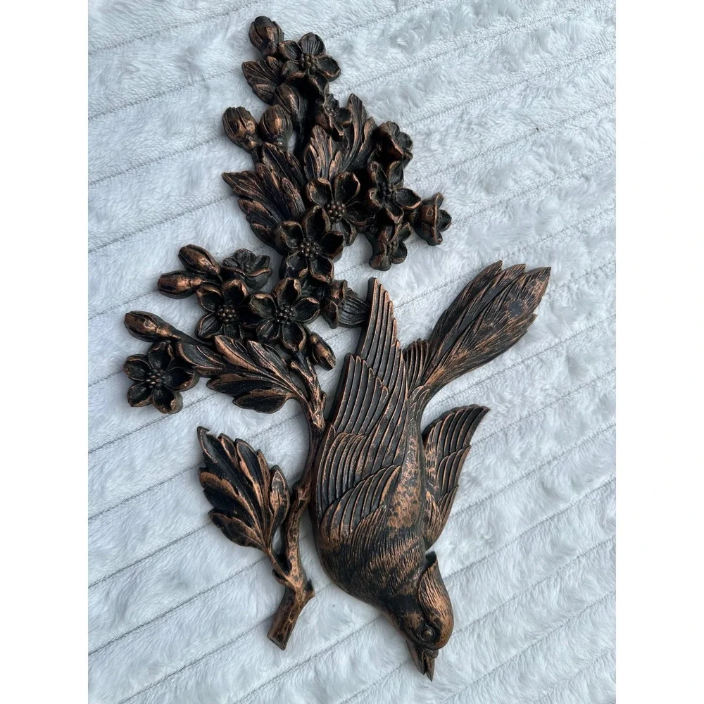 Vintage 1967 Dart Ind Copper Bird Wall Plaques Set of 2 MCM Floral Decor 7057
